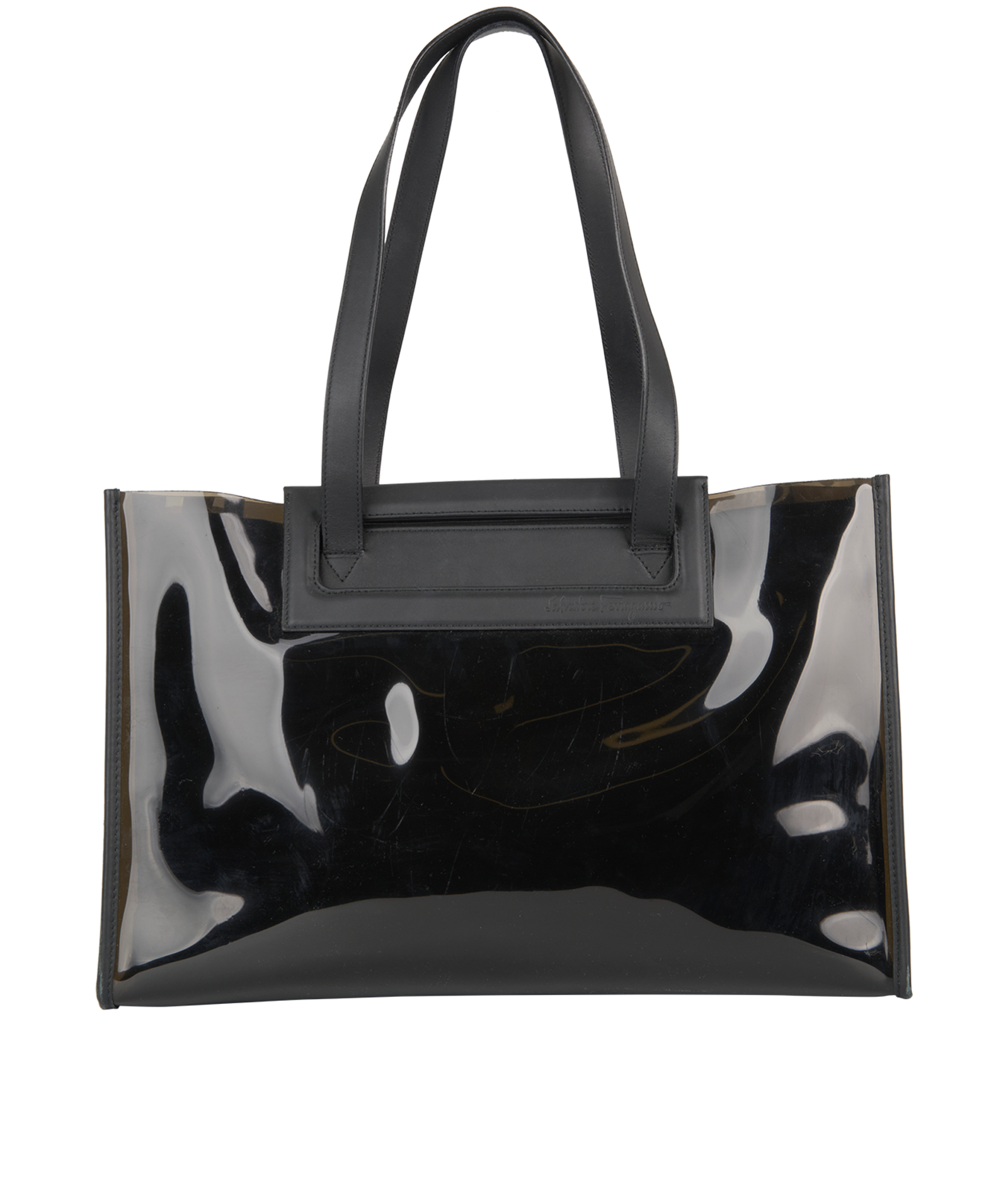 Double-Layer Tote, &pound;150, Handbags, Black, Canvas/PVC, Back view